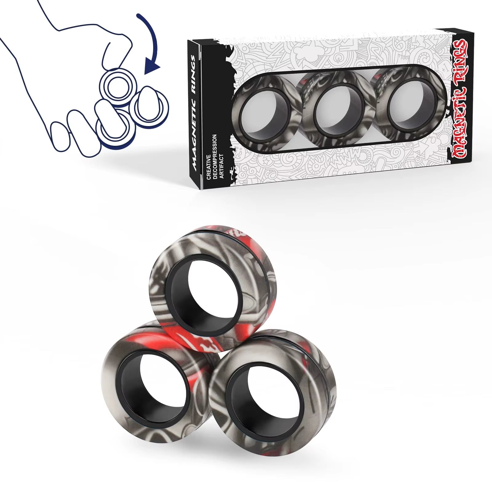 Random 3Pcs Fidget Spinner Magnetic Ring Toys Set Fingers Magnet Rings ADHD Stress Relief Magical Toys for Adult Kids Anxiety