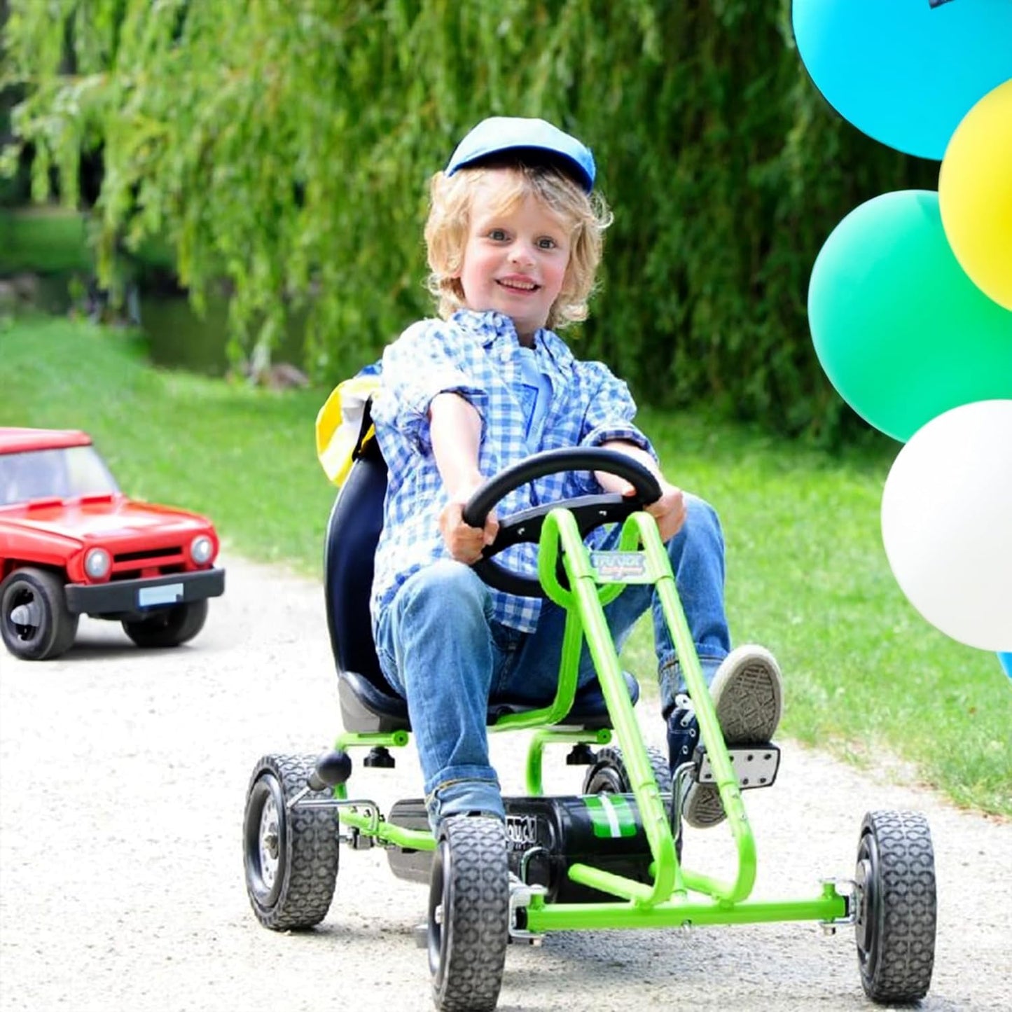 Kids Pedal Go Kart, 4 Wheel Bike Cart, Ride for Ages 4-8, Green- Outdoor Bicycle Karts with Plastic Wheels for Boys and Girls
